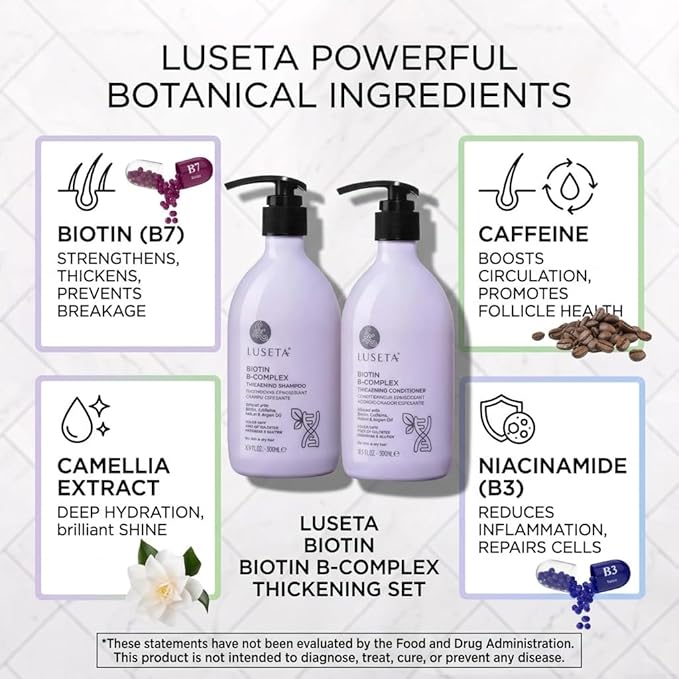 Luseta B-Complex Shampoo & Conditioner Set for Hair Strengthening, Routine shampoo and Conditioner for Women, Biotin Shampoo for Thinning Hair for Women and Men All Types 2 x 16.9oz