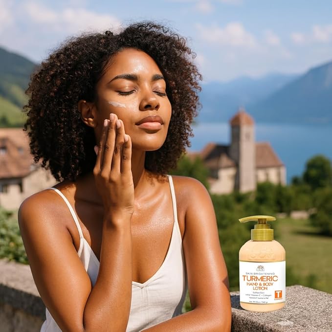 OKAY Turmeric Skin Brightening Body Lotion 12oz – Dark Spot Corrector with Vitamin C & Collagen, Hydrating Moisturizer for Even Skin Tone, Paraben Sulfate Free for All Skin Types