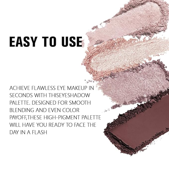 4 Colors Champagne Cream Shimmer Eyeshadow Palette, Dusty Pink Rose Gold Dark Brown Quads, Highly Pigmented Waterproof, Natural Everyday Makeup for Women, sombras de ojos, Vegan & Cruelty-Free