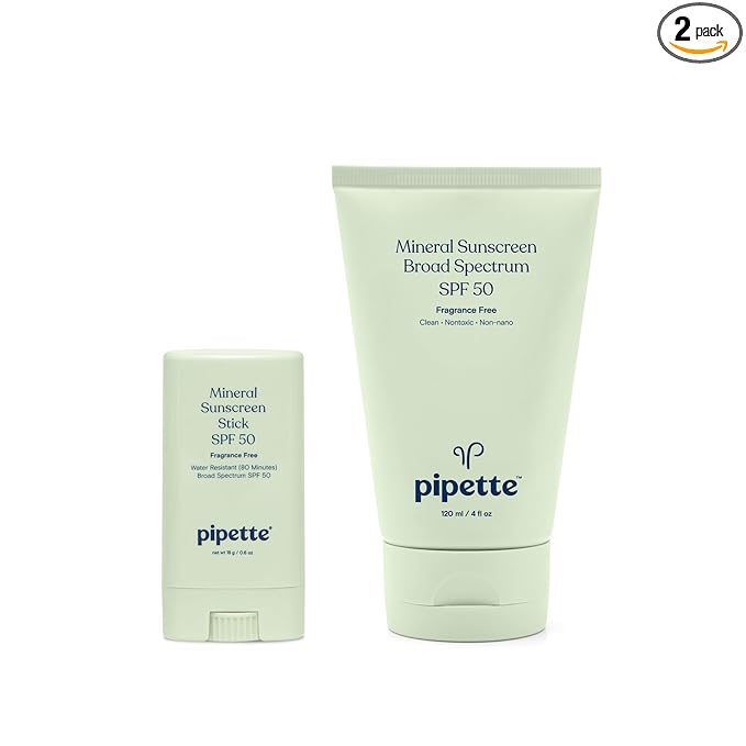 Pipette 100% Mineral Sunscreen Lotion + Stick Duo, Clean, Broad Spectrum with Non-Nano Zinc Oxide, UVB/UVA Sun Protection for Kids & Sensitive Skin, Hypoallergenic, Non-Toxic