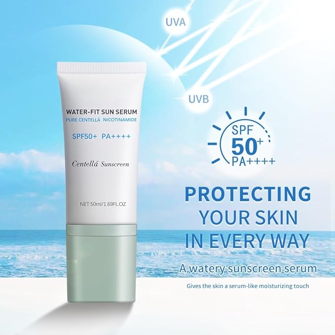 Centella Sunscreen, SPF50+ Lightweight Hydrating Centella Water-Fit Sun Serum for All Skin Type and UV Defense (1Pcs)