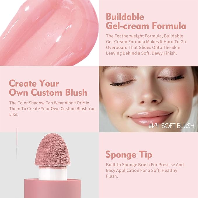 Blush Liquid Makeup Cream Stick, Blendable Cheek Weightless Watercolor Sheer Finish, Soft Peach Face Tint for Mature Skin, Easy Application Beauty Essential (V4 Soft Blush)