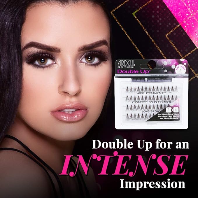 Ardell Double Up Individuals Lashes - Long Brown DIY Eyelash Extensions, Knot-Free Lash Clusters, Natural Look False Eyelashes, 4 Pack