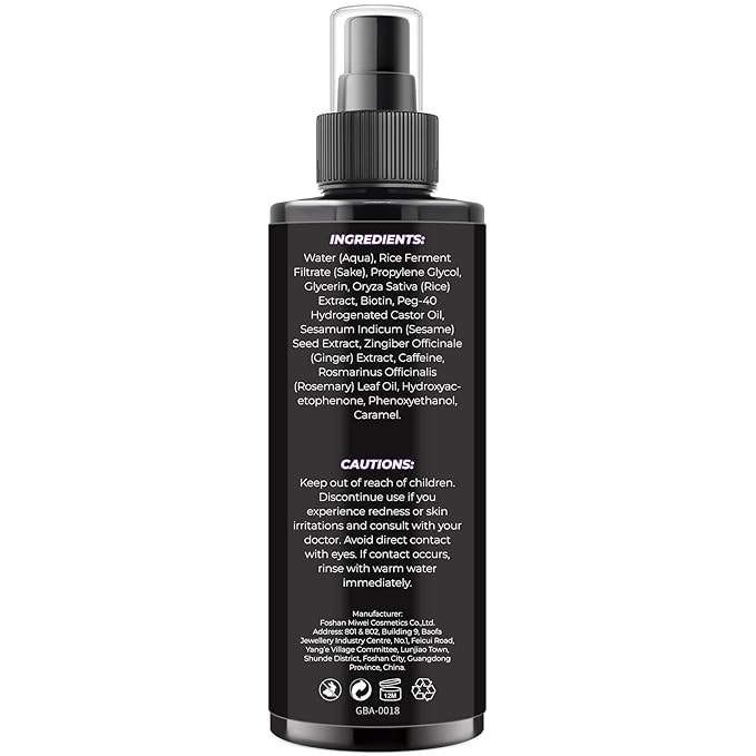 GIFBEA Organic Black Rice Water Hair Growth Serum Spray, 5 Fl Oz, Rosemary Scent, For All Hair Types, With Biotin, Castor Oil, Caffeine, Hair Loss Treatment