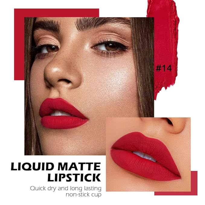 evpct 6Pcs Liquid Matte Lipstick Lipgloss Set for Women, Dark Deep Bright Ruby Blood Brick Plum Mauve Rose Red labiales mate 24 horas originale matte larga duracion 24 Hour Lipstick Long Lasting