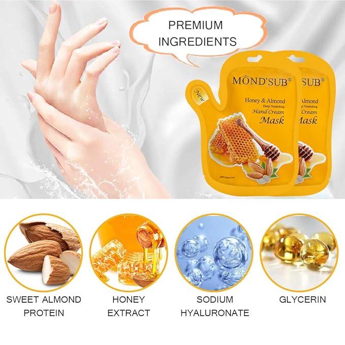 MOND'SUB 5 Pairs of Honey and Almond Best Hydrating Hand & Nail Mask - Best Deep Moisturizing Gloves for Dry Hands