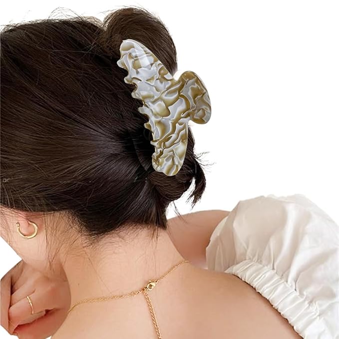 Wenlly large tortoise shell claw clip, marble non-slip strong hair barrettes, 4.1 Inch cellulose acetate hair claw clips, beige