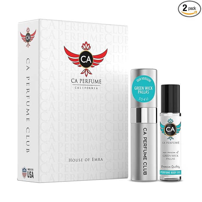CA Perfume Duo Impression of Green Wick Pallas For Women And Men Perfume Layering Set Long Lasting Travel Size EDP + Body Oil Roll-On Bottle 0.27 Fl Oz+0.33 Fl Oz