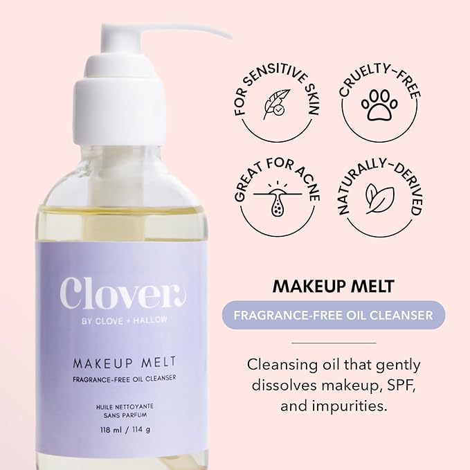 Clover Makeup Melt Milky Cleansing Oil | Gentle Makeup Removal, Skin-Friendly Formula and Residue-Free Rinse | Cruelty-Free & Vegan Face Oil - 4 oz (118 ml)