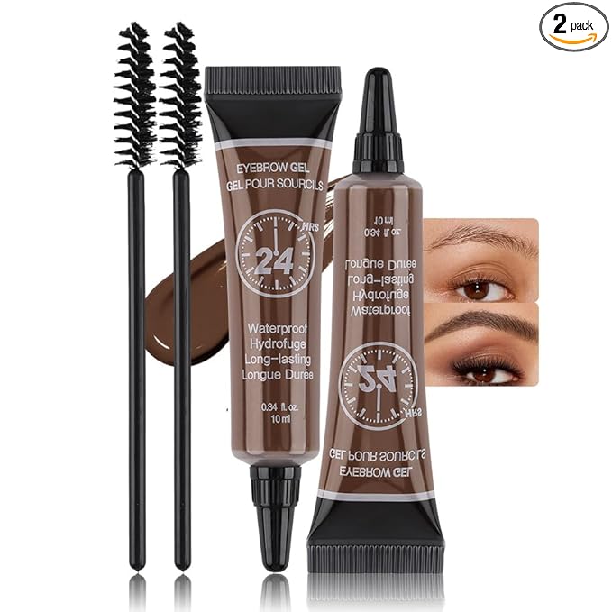 BINGBRUSH 2 Pcs Thickening Brow Mascara, Extreme Hold Tinted Eyebrow Gel, Waterproof Smudge-proof Professional Brow Color Kit, Eyebrow Makeup Set (120# Brunette)