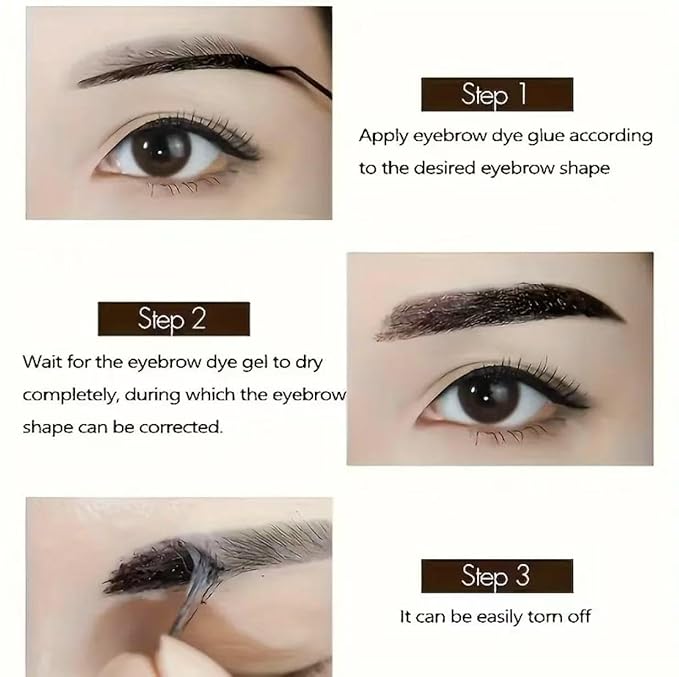 2Pcs Peel Off Eyebrow Tint Gel, Semi-Permanent Color Brow Dye, Waterproof Long-Lasting Tattoo Eyebrow Gel for Fuller Defined Brows Makeup, Smudge-Proof, Easy Peel, Lasts Up To 3 Days (Light brown)