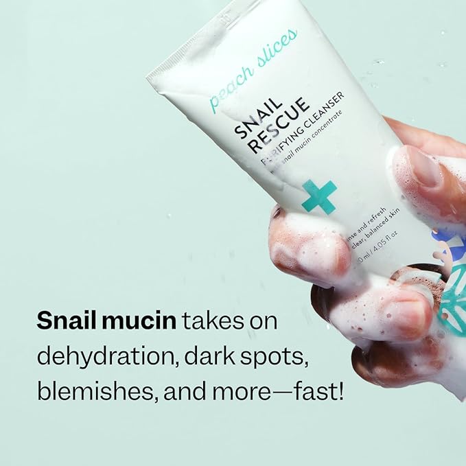 Peach Slices - Snail Rescue Purifying Cleanser (4.05 oz) - Snail Mucin Concentrate - Cleanse & Refresh Skin - Pine Bark, Hyaluronic Acid & Cica - Clean & Cruelty Free - Korean Skin Care & Beauty