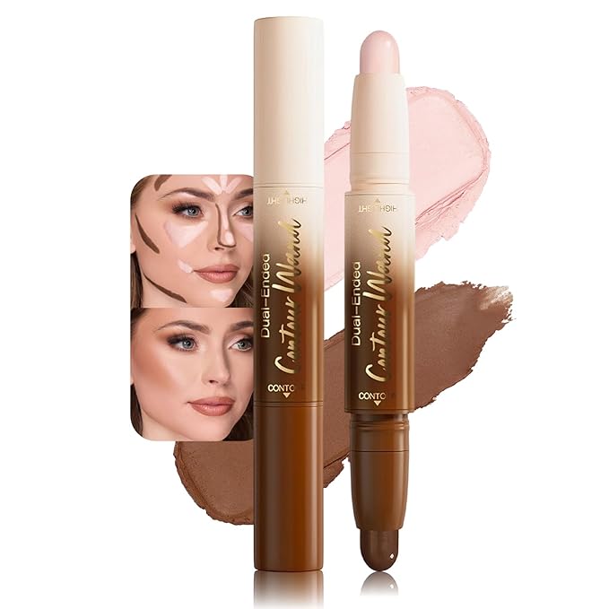 Erinde Dual-Ended Contour Stick, 2-In-1 Nose Contour & Highlighter Pen, Creamy, Buildable and Easy to Apply, Long Lasting Waterproof Cream Bronzer & Highlight Sticks, 23 Tan