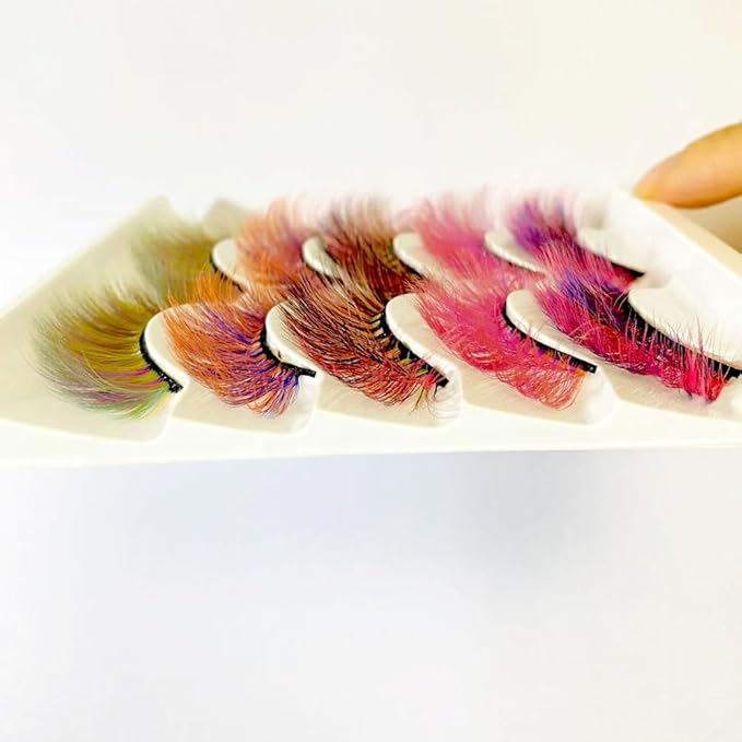 Sunniess Ombre Colored Lashes Silk Protein Fluffy Wispy Volume Fake Lashes for Halloweens Cosplay Party Stage Russian D Curl Lashes with Color Make up Faux Mink False Eyelashes