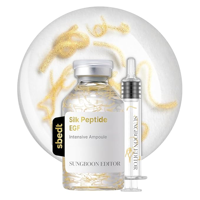 SUNGBOON EDITOR Glow Intensive Silk Peptide EGF Ampoule, Copper Peptides Serum for Face with Collagen & Multi Peptides, Hydrating Korean Skincare Facial Serum for Smooth-Looking Skin, 1.35 fl oz