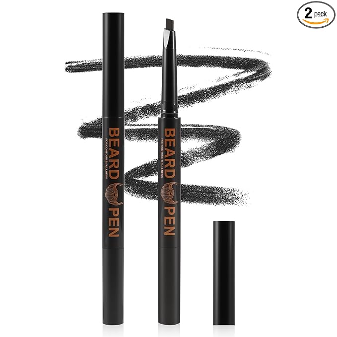 2pc Dual-Ended Beard Pencils: Spiral Brush & Wax for Precise Styling, Shaping - Natural Look for Beard, Mustache & Brows