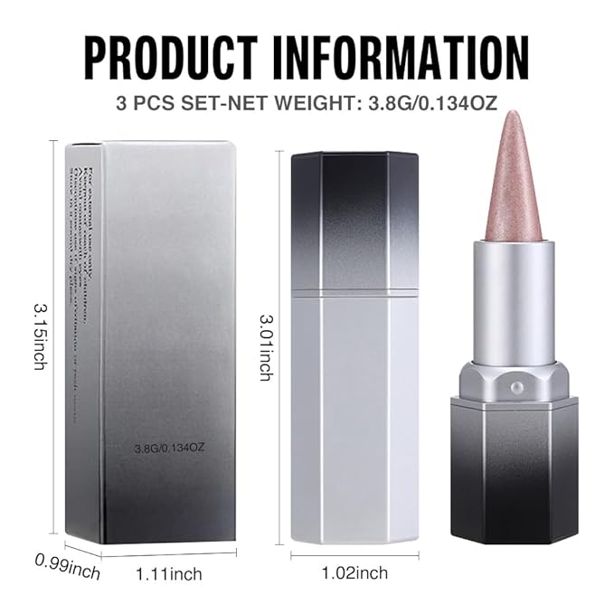 evpct 3Pcs Pink Nude Copper Shimmery Metallic Lip Liner and Lipstick Combo, Cone Tip Lip Crayon for Women Long Lasting Waterproof, Hydrating Lipstick Makeup, Glitter Lips Liner Pencil for Shinny Shade