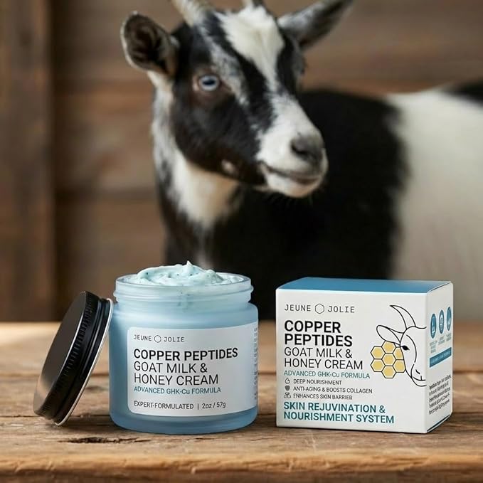 Jeune Jolie GHK-Cu Copper Peptide Goat Milk Face Cream with Honey - Advanced Barrier Repair Moisturizer with Peptides - Hydration for Dry, Sensitive Skin - Firms, Soothes & Smooths - 2oz
