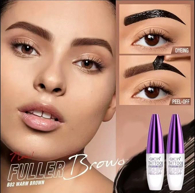 2Pcs Peel Off Eyebrow Tint Gel, Semi-Permanent Color Brow Dye, Waterproof Long-Lasting Tattoo Eyebrow Gel for Fuller Defined Brows Makeup, Smudge-Proof, Easy Peel, Lasts Up To 3 Days (Black)
