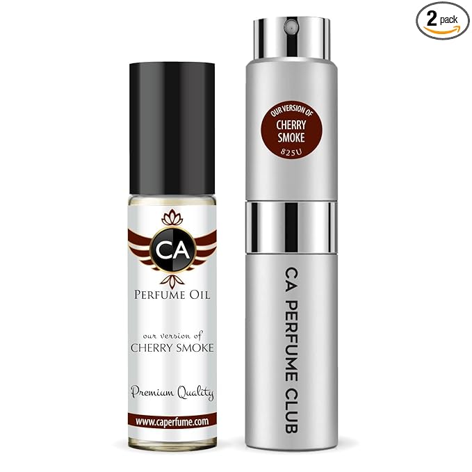 CA Perfume Duo Impression of Cherry Smoke For Women And Men Perfume Layering Set Long Lasting Travel Size EDP + Body Oil Roll-On Bottle 0.27 Fl Oz+0.33 Fl Oz
