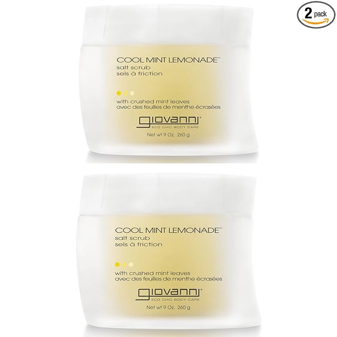 GIOVANNI Cool Mint Lemonade Salt Scrub - Salt Based Body Scrub, Gentle Body Exfoliant With Crushed Mint Leaves, Essential Oils, Aloe, Invigorating & Energizing Mint & Lemon Body Scrub - 9 Oz (2 Pack)