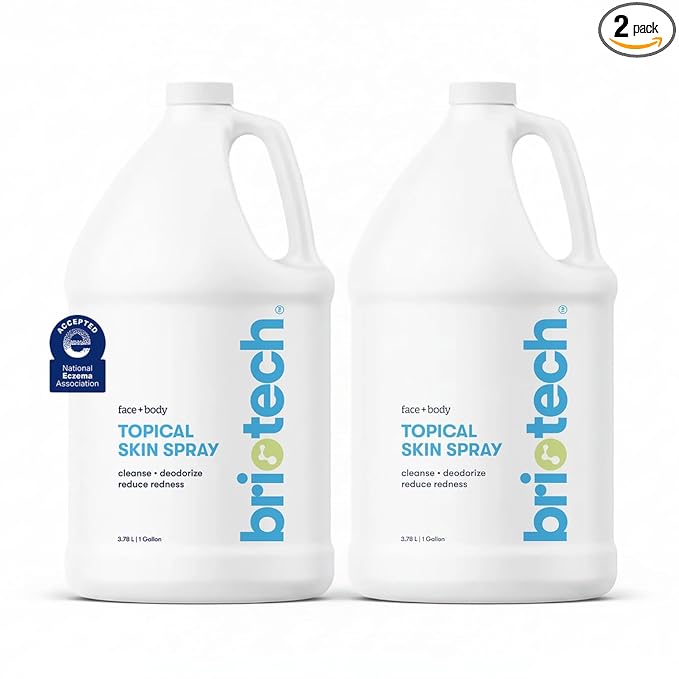 BRIOTECH Topical Skin Spray, Hypochlorous Acid for Sensitive Skin, HOCl Facial Mist, Full Body Support Against Irritation, Calm Redness, Soothe Foot & Scalp, 1 Gallon Refill (2 Pack)