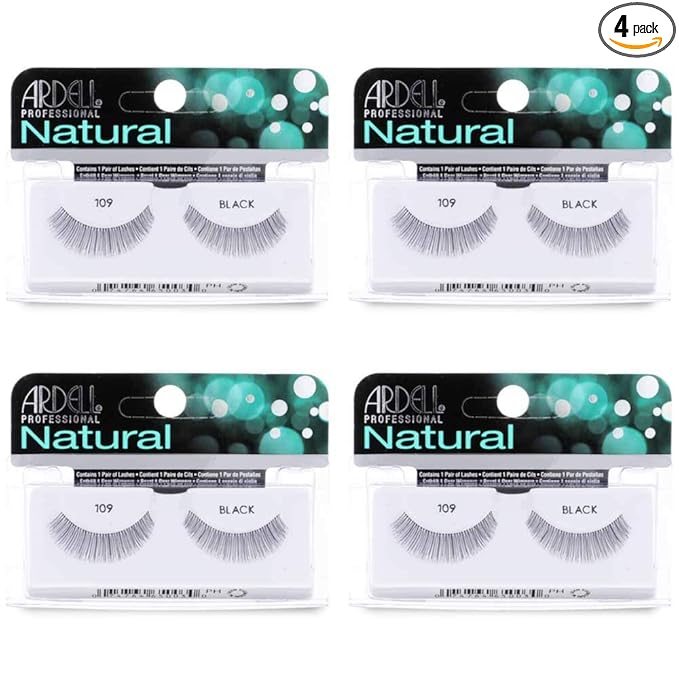 Ardell Natural False Eyelashes 109 - Black, Reusable Strip Lashes Lash Enhancement for Everyday Wear, 4 Pack