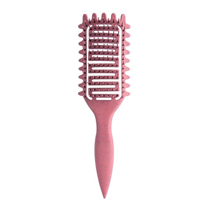 Curl Defining Brush for Curly Hair, Vented Detangling Hair Brush for Wet and Dry Styling, Curved Brush for Shaping and Smoothing Curl Clumps, Lightweight Hair Brush （Pink）