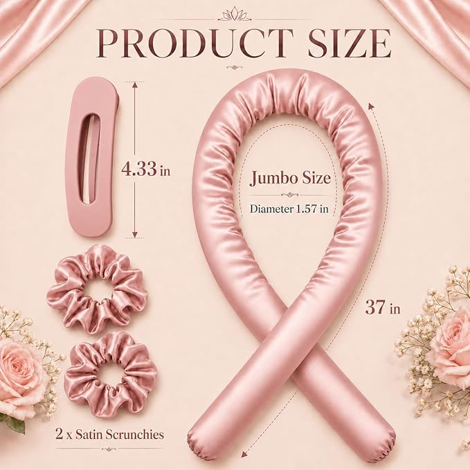 EnteromMuse Jumbo Heatless Curls Overnight Heatless Hair Curler – Oversized Heatless Curling Rod, No Heat Damage Hair Curler for Voluminous Curls, Heatless Rollers & Curls Set with Satin Fabric