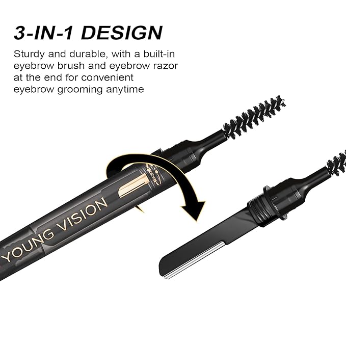 YOUNG VISION 3 in 1 Eyebrow Pencils for Women, Eye Brow Pen, Brush and Razor Trio, for Natural Hair-Like Brows, Easy to Color, Waterproof, Quick-Drying, Lasts All Day (Light Brown)