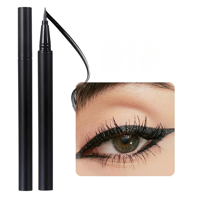SAUBZEAN Metallic Liquid Eyeliner, Waterproof & Smudge-Proof Shimmer Eye Liner with Precision Brush, Long-Lasting Bold Color, Quick-Dry & Easy Removal, for Winged Makeup, Black
