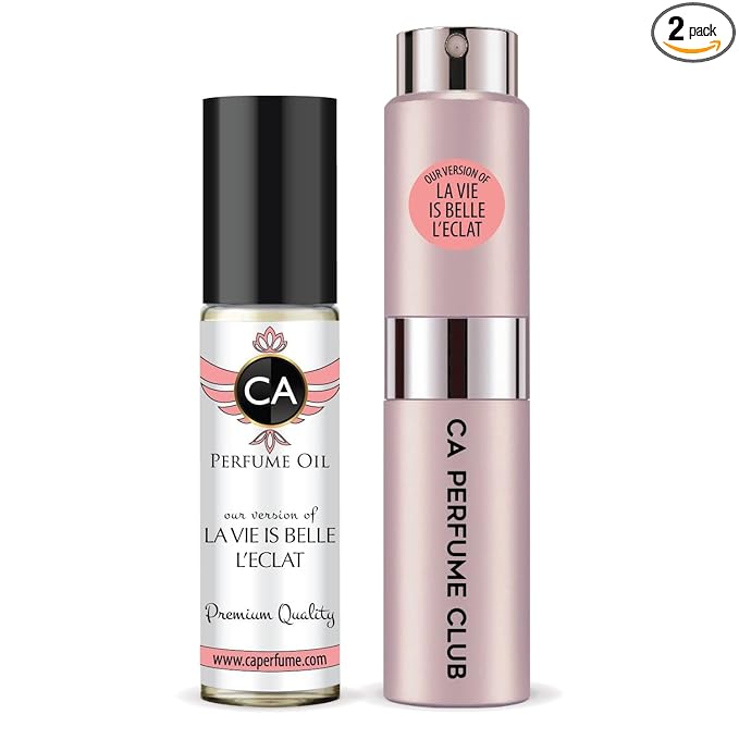 CA Perfume Duo Impression of La Vie Belle L'eclat For Women Perfume Layering Set Long Lasting Travel Size EDP + Body Oil Roll-On Bottle 0.27 Fl Oz+0.33 Fl Oz