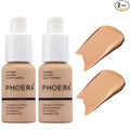 BestLand 2Pack PHOERA Foundation Full Coverage Liquid Foundation Cream - Long-lasting Lightweight Concealer - Oil-Free Formula - Natural Shade - Suitable for All Skin Types (2 Pack Buff Beige #104)