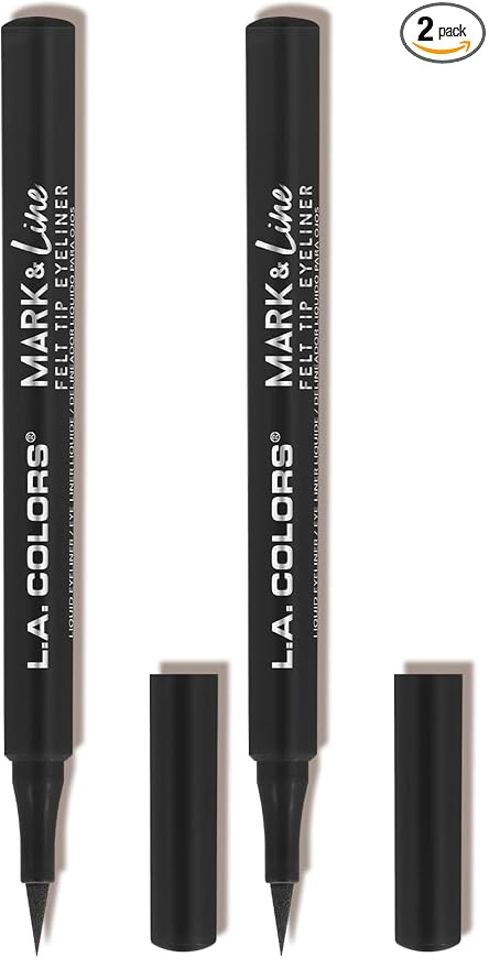 L.A. COLORS Mark & Line Felt Tip Eyeliner, Black CLE823 (Pack of 2)