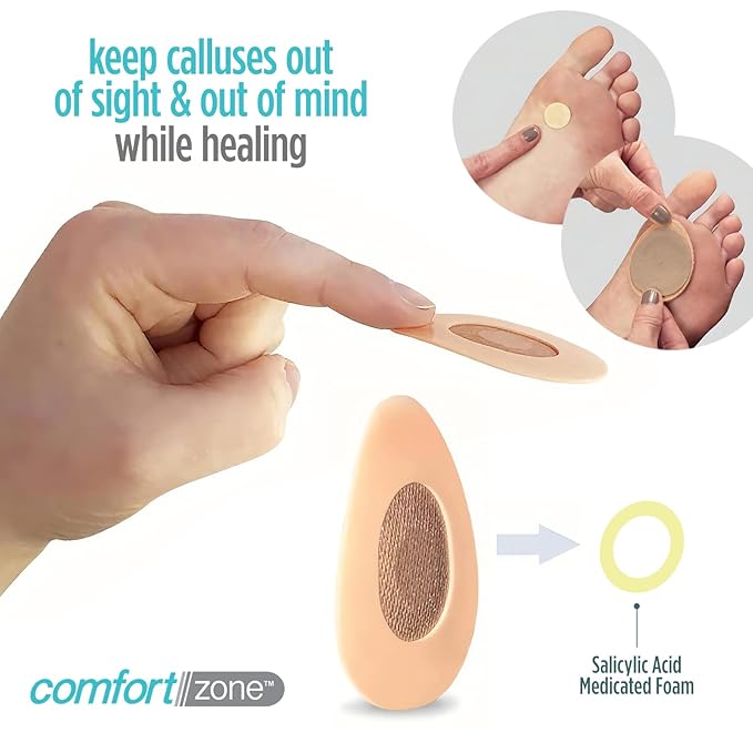 Comfort Zone Medicated Callus Patches for Feet, Effective Treatment with Salicylic Acid, 8 Medicated Patches and 12 Protective Callus Pads for Feet, 20 Piece