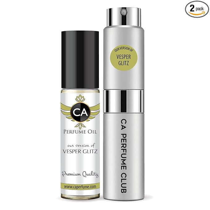 CA Perfume Duo Impression of Vesper Glitz For Women And Men Perfume Layering Set Long Lasting Travel Size EDP + Body Oil Roll-On Bottle 0.27 Fl Oz+0.33 Fl Oz
