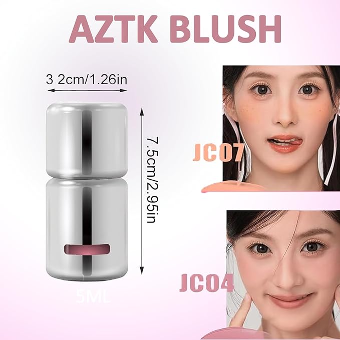 Aztk Liquid Blush, Aztk Jelly Color Liquid Blushes, Blush for Cheeks, Cream Blusher with Sponge Head - High-Pigment, Long-Lasting, Lightweight, Matte Finish (JC01)