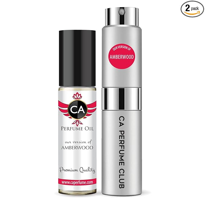 CA Perfume Duo Impression of Amberwood For Women And Men Perfume Layering Set Long Lasting Travel Size EDP + Body Oil Roll-On Bottle 0.27 Fl Oz+0.33 Fl Oz