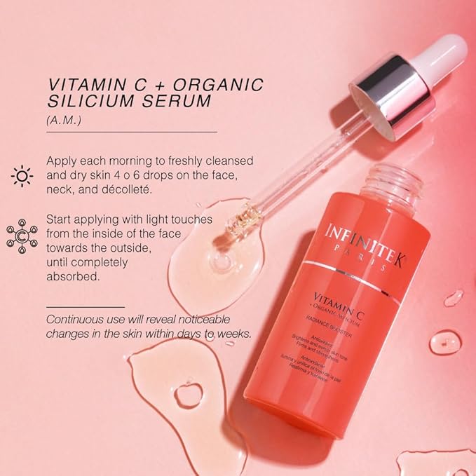Infinitek Paris Vitamin C Facial Serum | With Organic Silicon & Ferulic Acid | Brightening Face Skincare Essential for a Smoother, Luminous Complexion | 1 fl oz / 30 ml