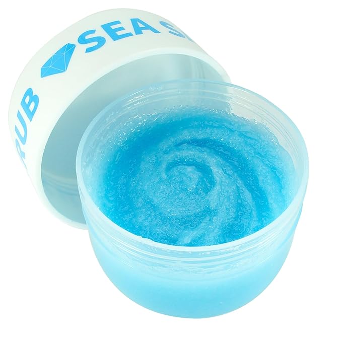 sea salt crystal bath scrub Body Scrub for Dull Skin Illuminating and Skin Care Sea Salt Deep Cleansing Natural Exfoliating Salt Scrub 6.4 oz blue SU-010