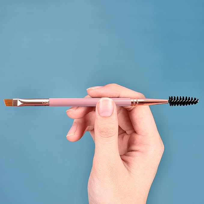 Duo Eyebrow Brush, Spoolie Brush and Angled Brow Brush Eyelash Brush for Eye Makeup. (5pcs, Pink)