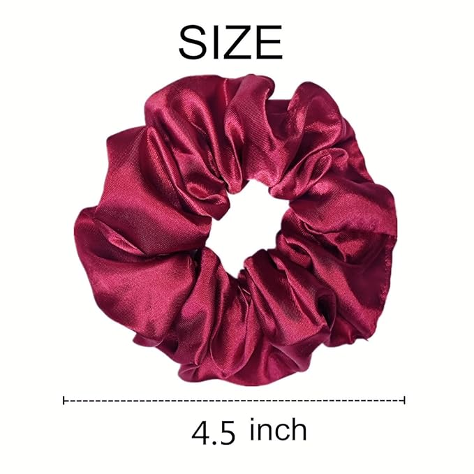 12 Pcs Satin Silk Scrunchies Soft Hair Ties Fashion Hair Bands Bow Ropes Elastic Bracelet Ponytail Holders for Women and Girls (4.5 Inch, Wine Red)