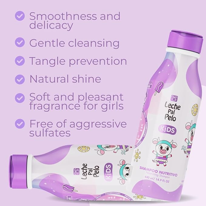 Leche Pal Pelo Kids Nourishing Shampoo - Gentle Daily Cleansing, Sulfate & Paraben-Free Formula with Jojoba, Coconut Milk, Aloe Vera - Hydrates, Defines, 14.9 fl.oz