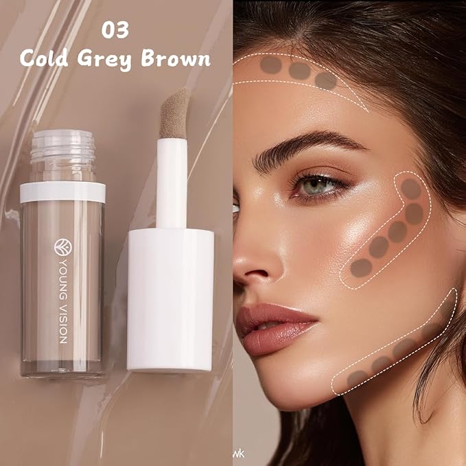 YOUNG VISION Cool Toned Liquid Contour Stick, Cold Grey Brown Makeup Wand for Face Sculpting, Blendable Shadow Cream Bronzer Gray, Long Lasting Natural Matte Finish, 03