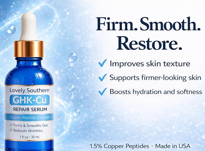1.5% GHK-Cu Copper Peptides Facial Serum for Building Collagen and Anti-Aging for Fine Lines and Skin Elasticity Small Batch Prodcution - Made and Sourced in the USA 1oz