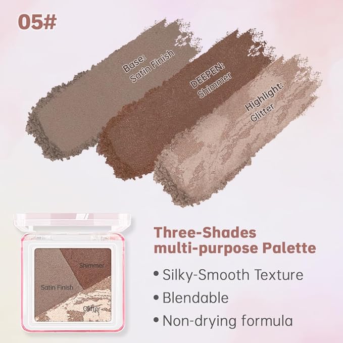 Warm Brown Gold Shimmer Baked Eyeshadow Palette, 3 Color High Pigment Blendable Eye Shadow Makeup for Older Women, Travel Mini Palette Suitable for All Eye Shapes, Vegan Cruelty-Free Glam Look 05#