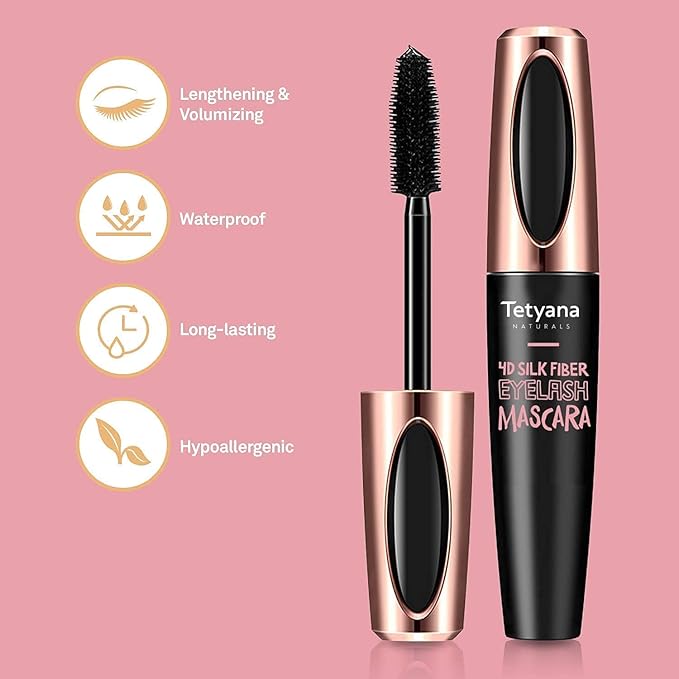 4D Silk Fiber Lash Mascara Waterproof, Luxuriously Longer, Thicker, Voluminous Eyelashes, Long-Lasting, Dramatic Extension, Smudge-proof, Hypoallergenic Formula