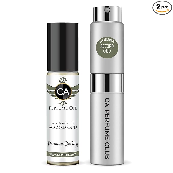 CA Perfume Duo Impression of Accord Oud For Women And Men Perfume Layering Set Long Lasting Travel Size EDP + Body Oil Roll-On Bottle 0.27 Fl Oz+0.33 Fl Oz