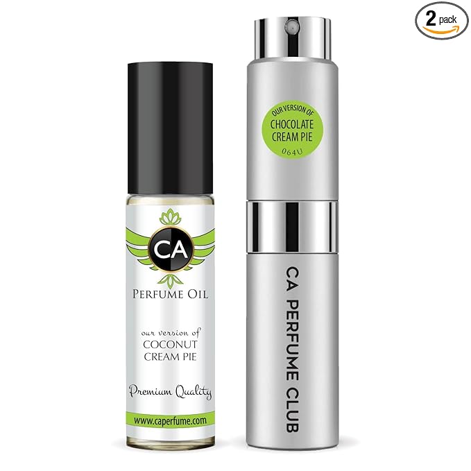 CA Perfume Duo Impression of Coconut Cream Pie For Women And Men Perfume Layering Set Long Lasting Travel Size EDP + Body Oil Roll-On Bottle 0.27 Fl Oz+0.33 Fl Oz