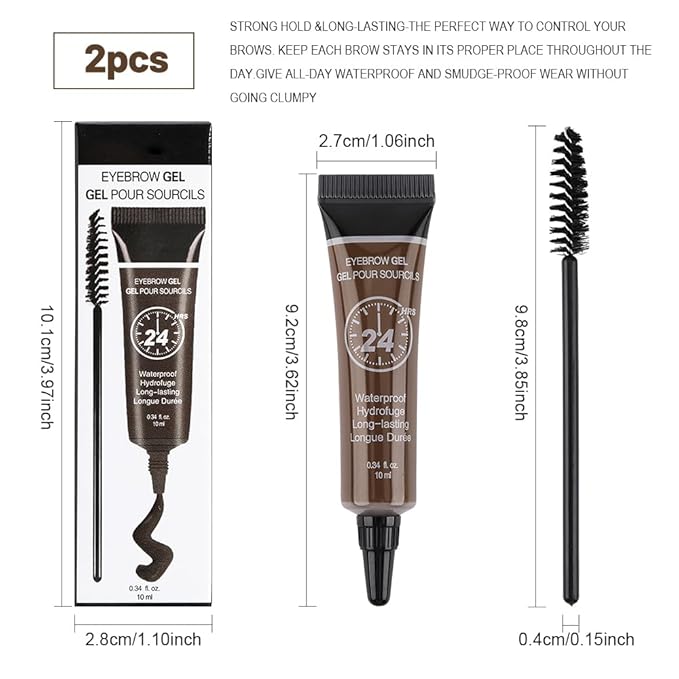 BINGBRUSH 2 Pcs Thickening Brow Mascara, Extreme Hold Tinted Eyebrow Gel, Waterproof Smudge-proof Professional Brow Color Kit, Eyebrow Makeup Set (125# Espresso)